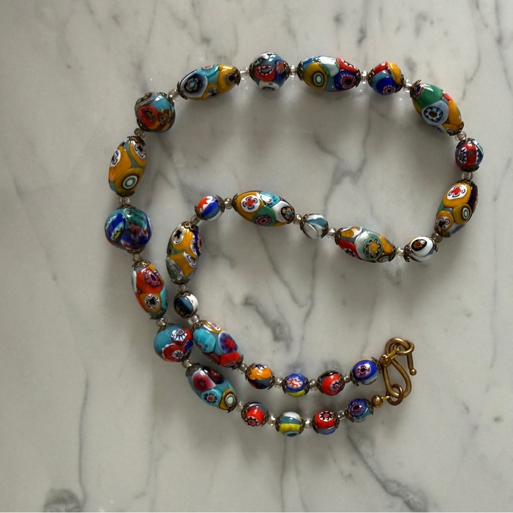 Authentic Murano Millefiori Glass Bead Necklace | Vintage Venetian | Graduated - Picture 6 of 13
